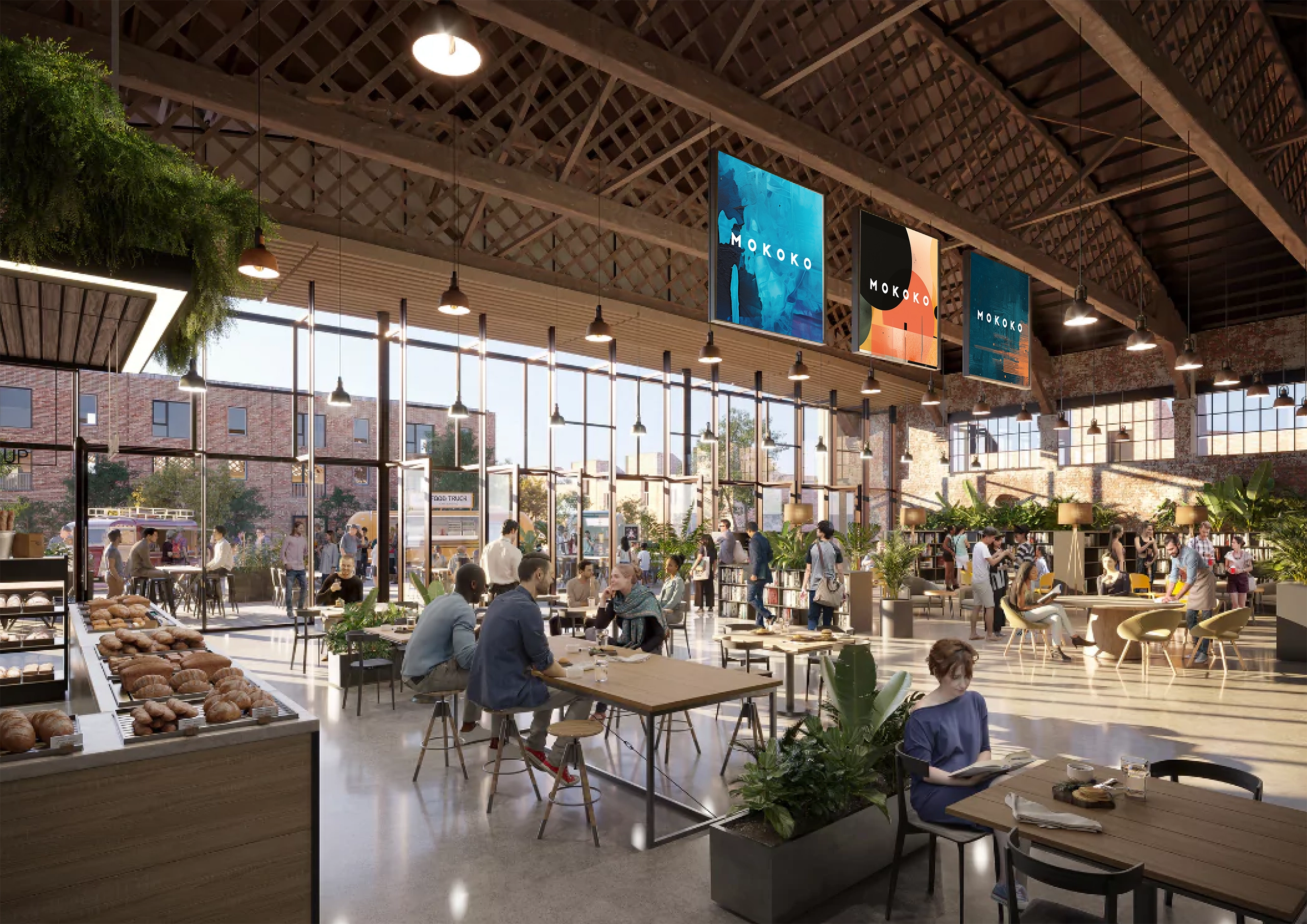 CGI rendering of inside Mokoko cafe