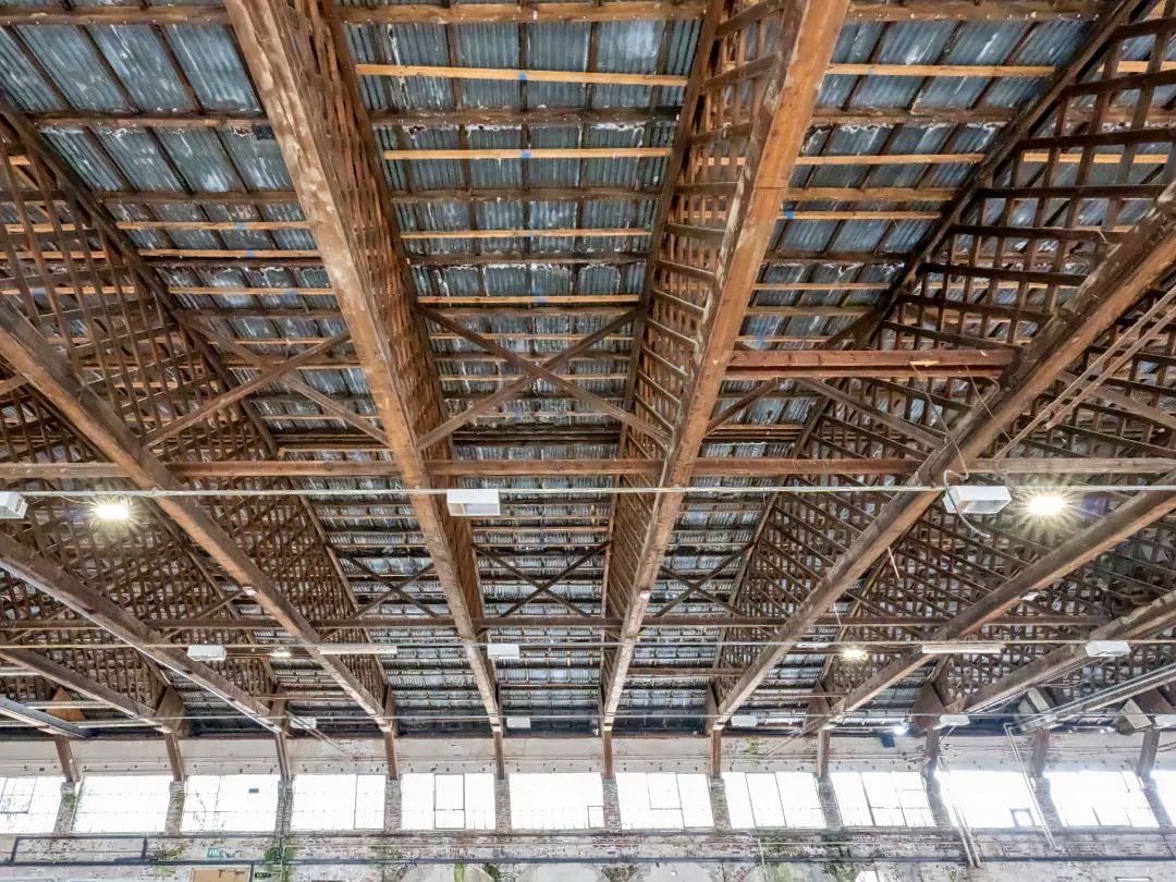Wooden roof trusses in The Hangar at Brabazon